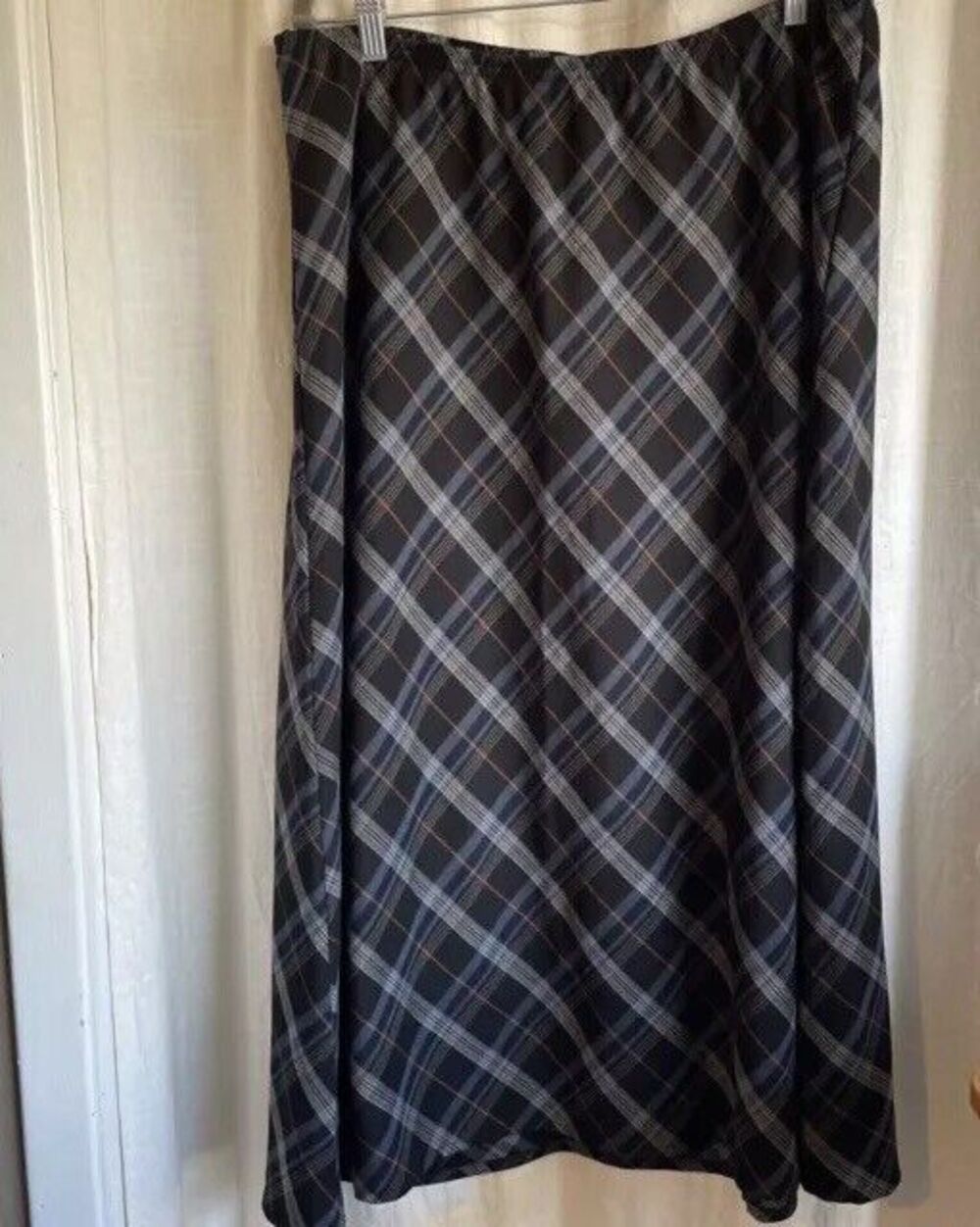 D& Co. Womens A Line Skirt Multicolor Black Plaid Stretch Pull On Size L